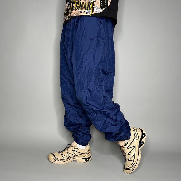 Vintage 90s Nike Track Pants Mens XL Navy Blue Nylon Joggers Embroidered Swoosh